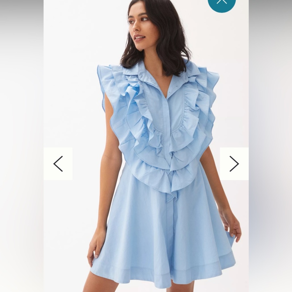 Anthropologie Maeve size 14 blue ruffle button front mini dress EUC